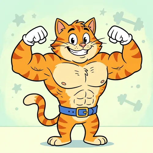 Muscular Cartoon Cat: Flexing Fun and Strength