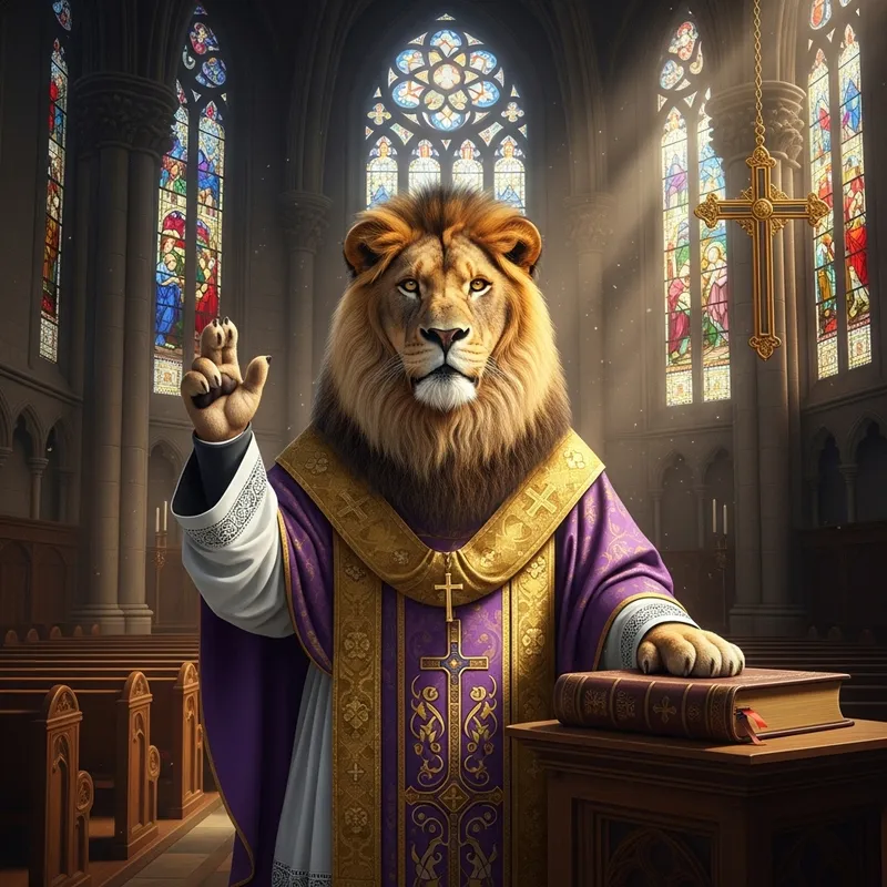 Lion as a Church Priest - Unique Concept Art