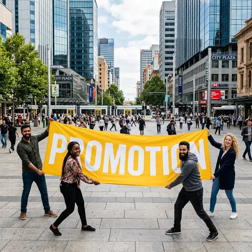 Diverse City Center Banner Promotion - Vibrant Urban Scene