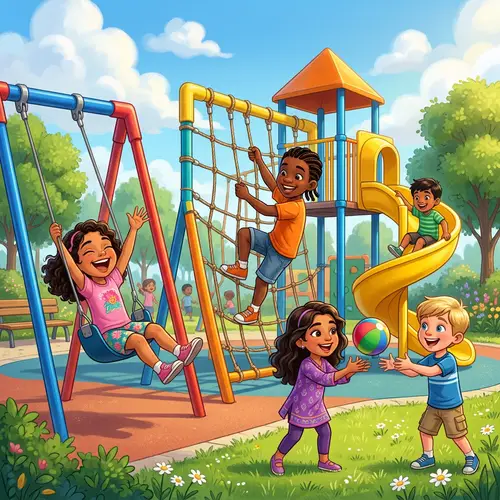 Vibrant Pixar-Style Playground: Children's Playful Joy