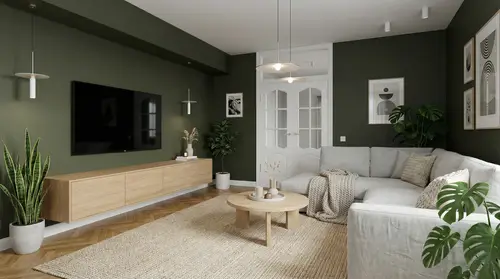 Modern Scandinavian Style with Dark Olive Walls