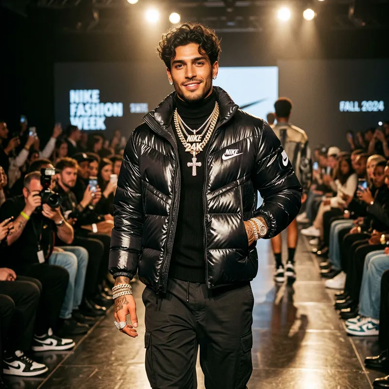 Stylish Male Supermodel in Nike Puffer Jacket & Bling Stylish Male Supermodel in Nike Puffer Jacket & Bling