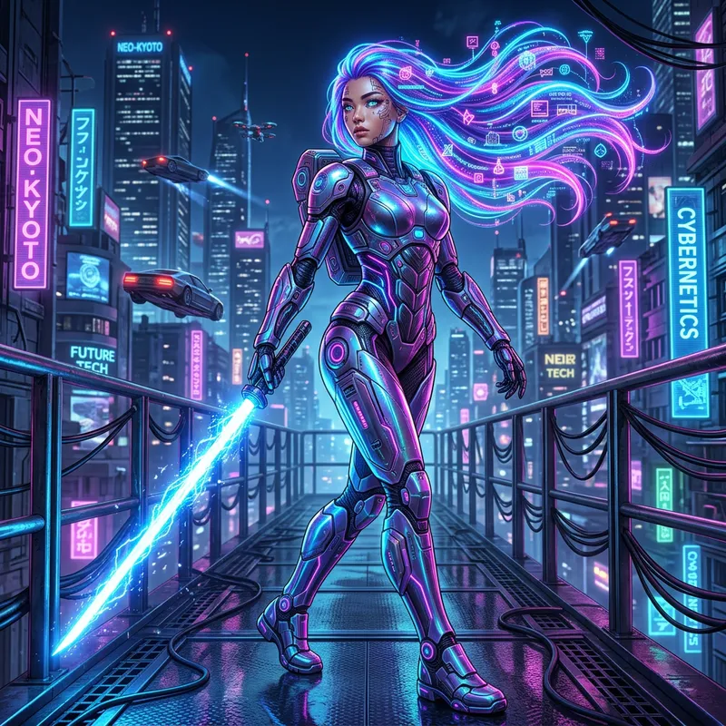 Mesmerizing Cyber Saber Cyberpunk Woman in 8K Ultra HD