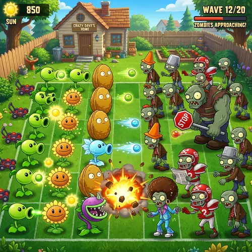 Epic Plant Battle in Verdant Backyard - Exciting Video Game Scenario