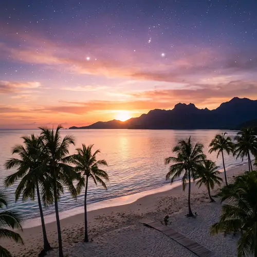 Serene Ocean Sunset Background | Mountain Silhouette View