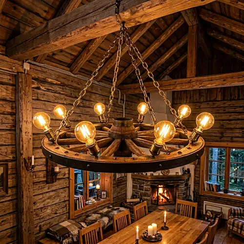 Wooden Cartwheel Chandelier with 10 Lights