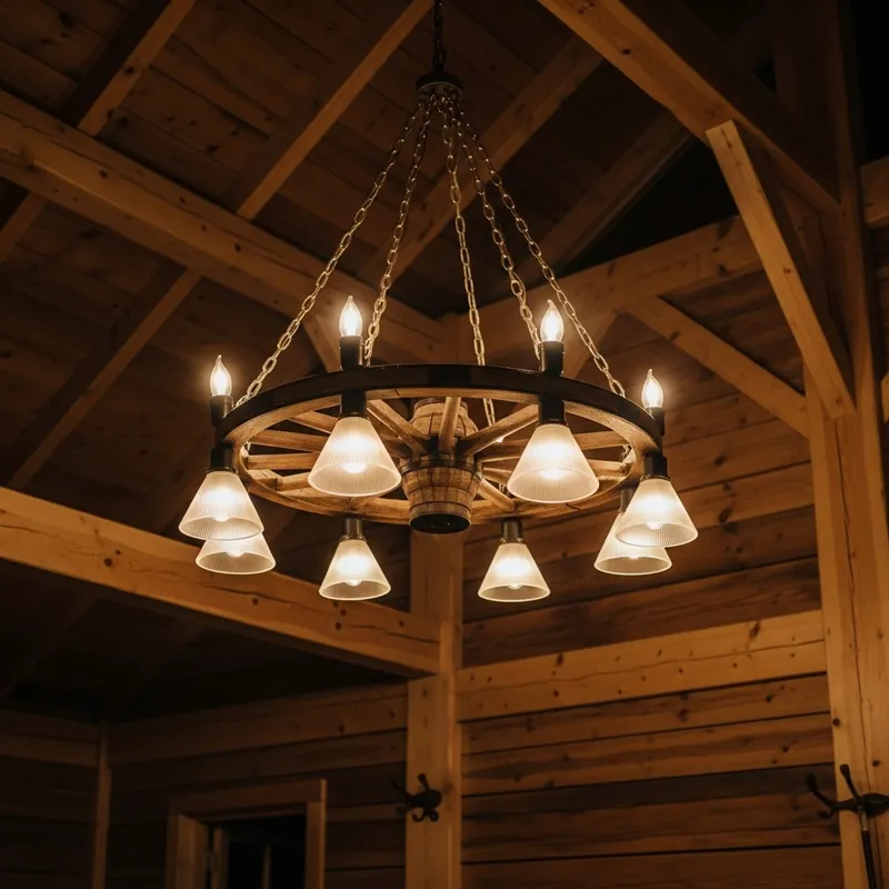 Wooden Cartwheel Chandelier with 10 Lights