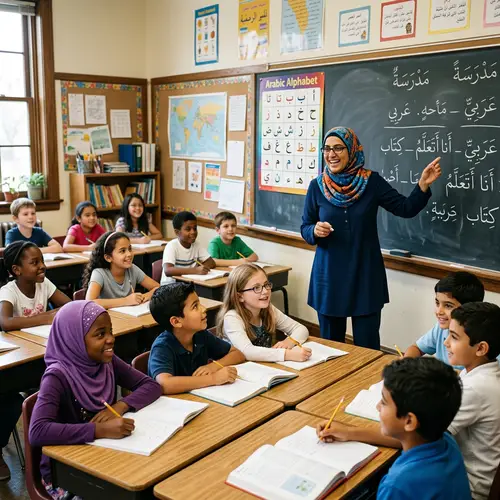 Diverse Arabic Classroom with Enthusiastic Teacher