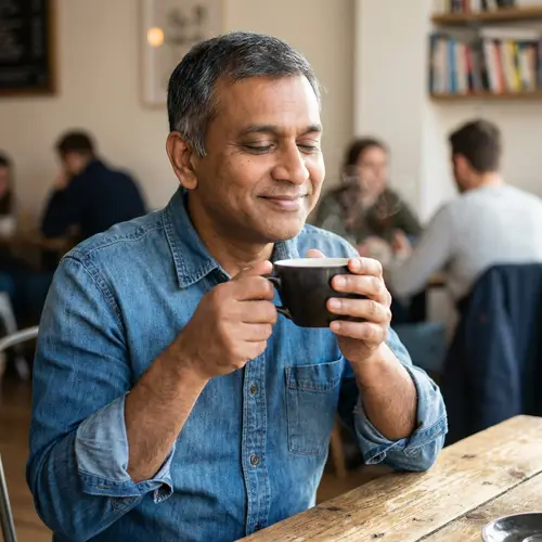 Middle-Aged South Asian Man Enjoying Coffee | Coffee Lover's Bliss