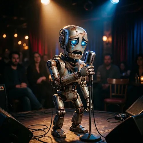 Sad Robot Singing with Microphone