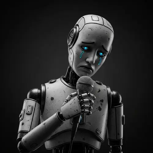 Sad Robot Singing with Microphone