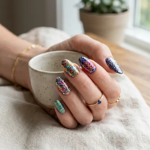 Stunning Nail Art Design with Vibrant Patterns