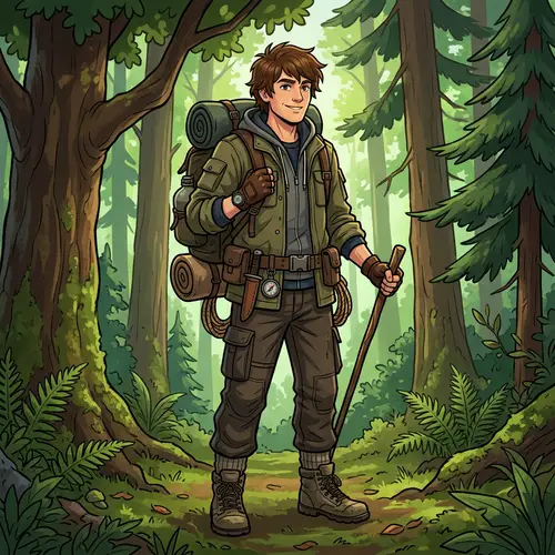 2D Game Male Character in Forest Survival Gear