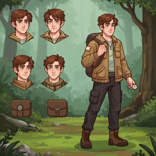2D Game Male Character in Forest Survival Gear