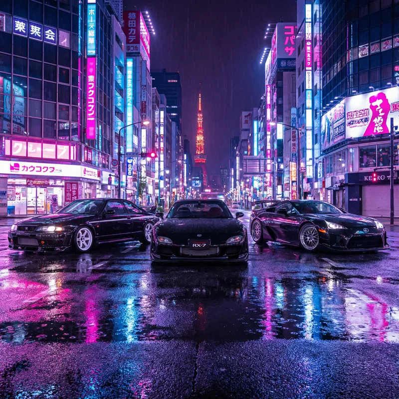 Nissan 400R & LFA in Futuristic Tokyo Night Scene