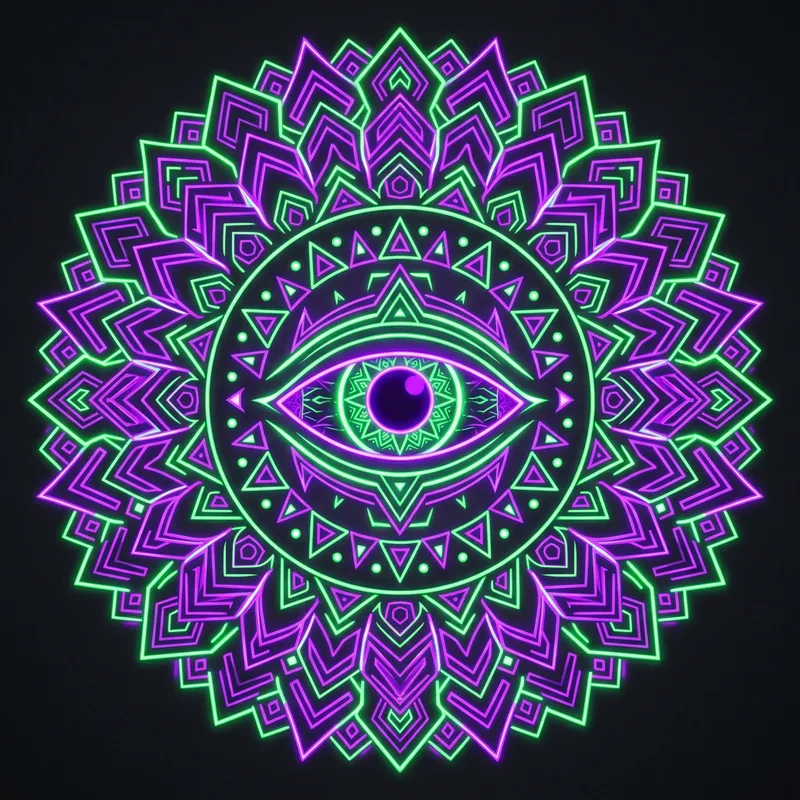 Simple Geometric Eye Design in Neon Purple & Green Simple Geometric Eye Design in Neon Purple & Green