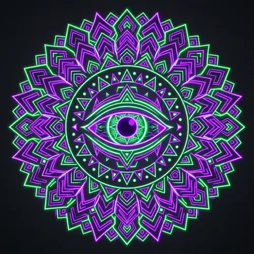 Eye Geometric Design in Neon Purple & Green