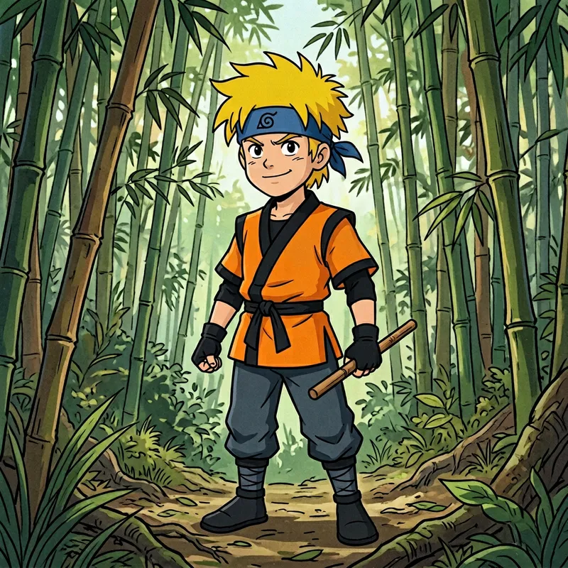 Naruto-Inspired Character in 1980s Cartoon Style Naruto-Inspired Character in 1980s Cartoon Style
