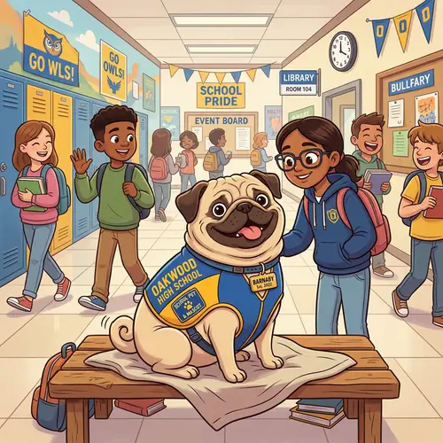 Friendly Cartoon Pug for School Mascots