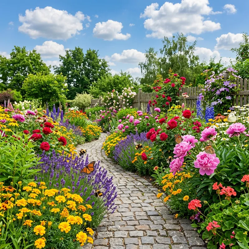 Colorful Flower Bed: A Vibrant Garden Scene Colorful Flower Bed: A Vibrant Garden Scene