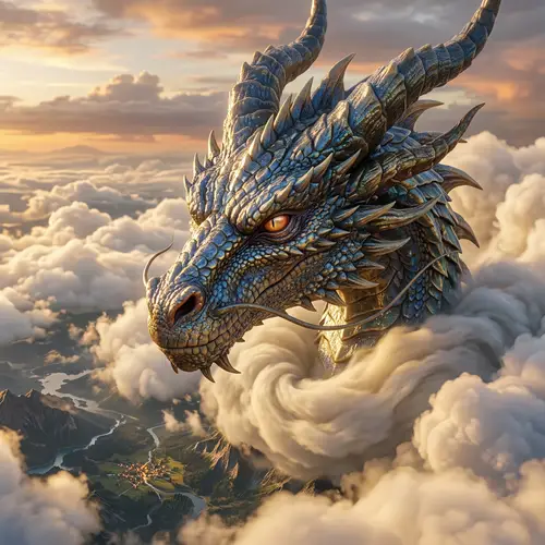Majestic Dragon Head in 3D - Ancient Wisdom and Divine Aura