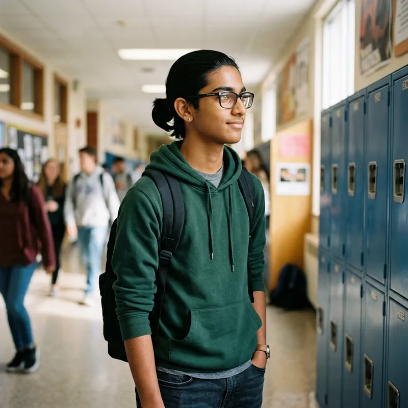 South Asian Boy with Glasses and Yellow Eyes