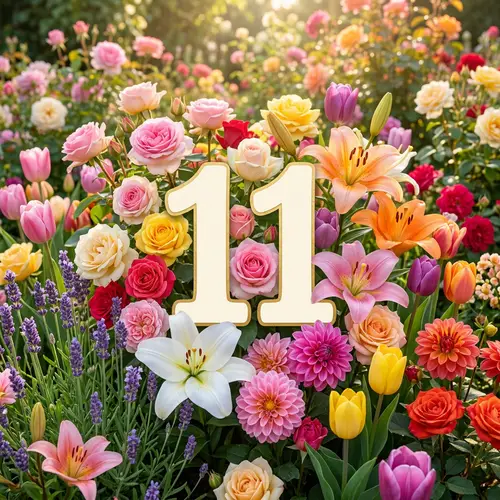 Number Eleven Surrounded by Blooming Flowers