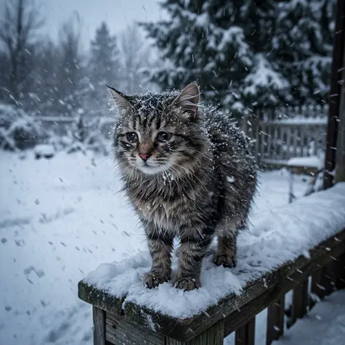 Sad Cat in Winter Storm | Emotional Pet Portraits