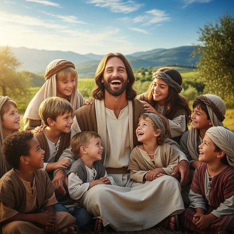 Jesus Laughing with Children - Joyful Moments