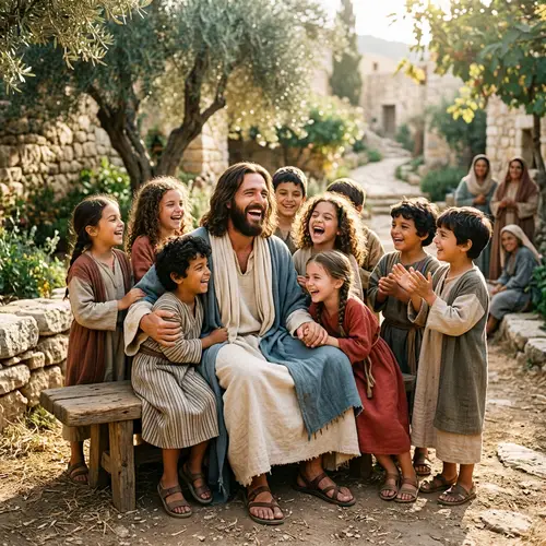 Jesus Laughing with Children - Joyful Moments