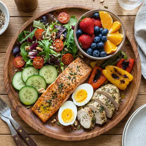 Colorful & Nutritious Meal with Fruits, Veggies, and Lean Proteins