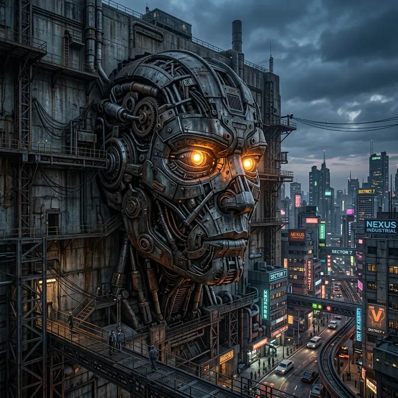 Giant Mechanical Face on Wall Artwork Giant Mechanical Face on Wall Artwork