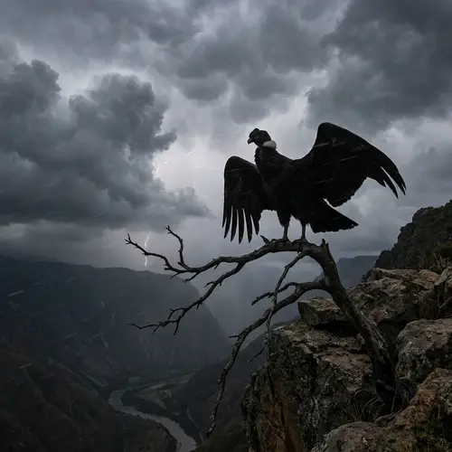 Imposing Condor Silhouetted Against Stormy Sky