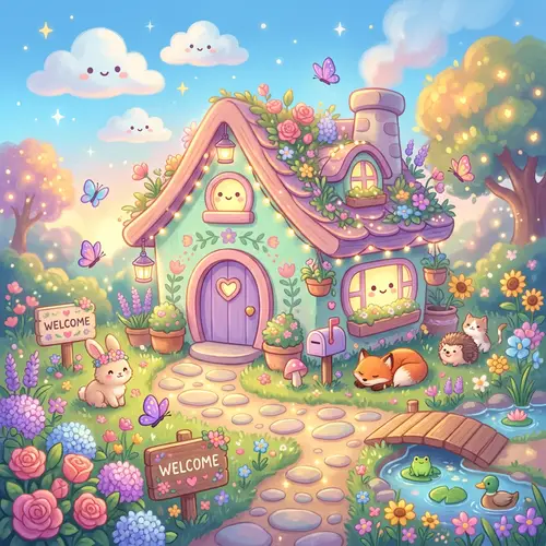 Charming Kawaii House in a Whimsical Garden