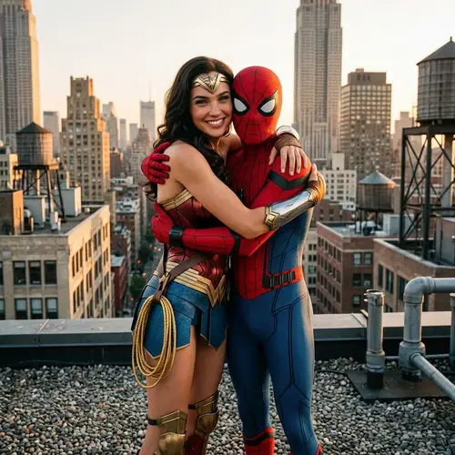 Superheroes Hug: Unique Blue & Red Costume with Spider-web Design