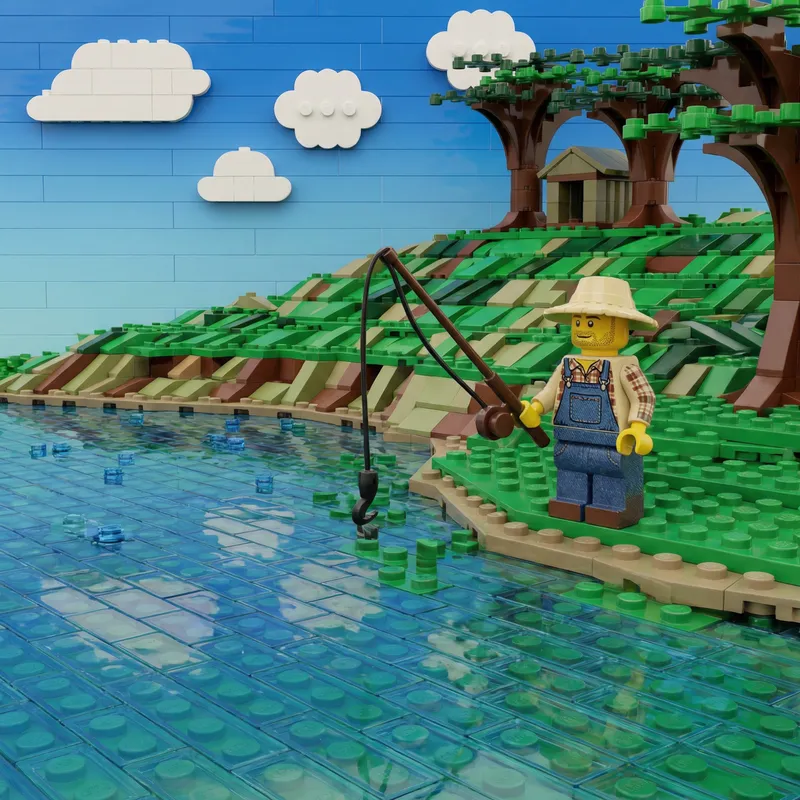 Detailed LEGO Minifigure in a 3D LEGO World