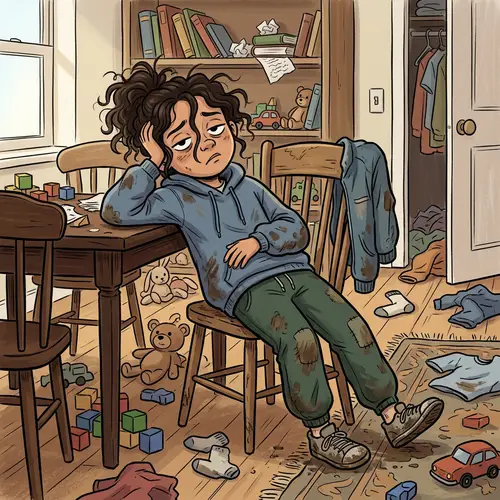 Messy Room with Lazy Girl - 2D Cartoon Art
