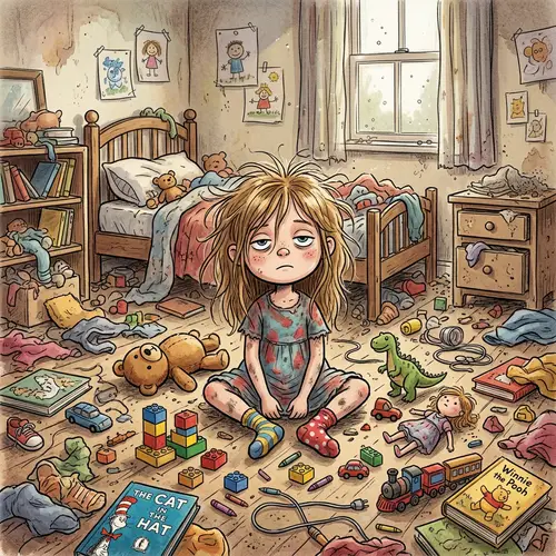 Messy Room with Lazy Cartoon Girl