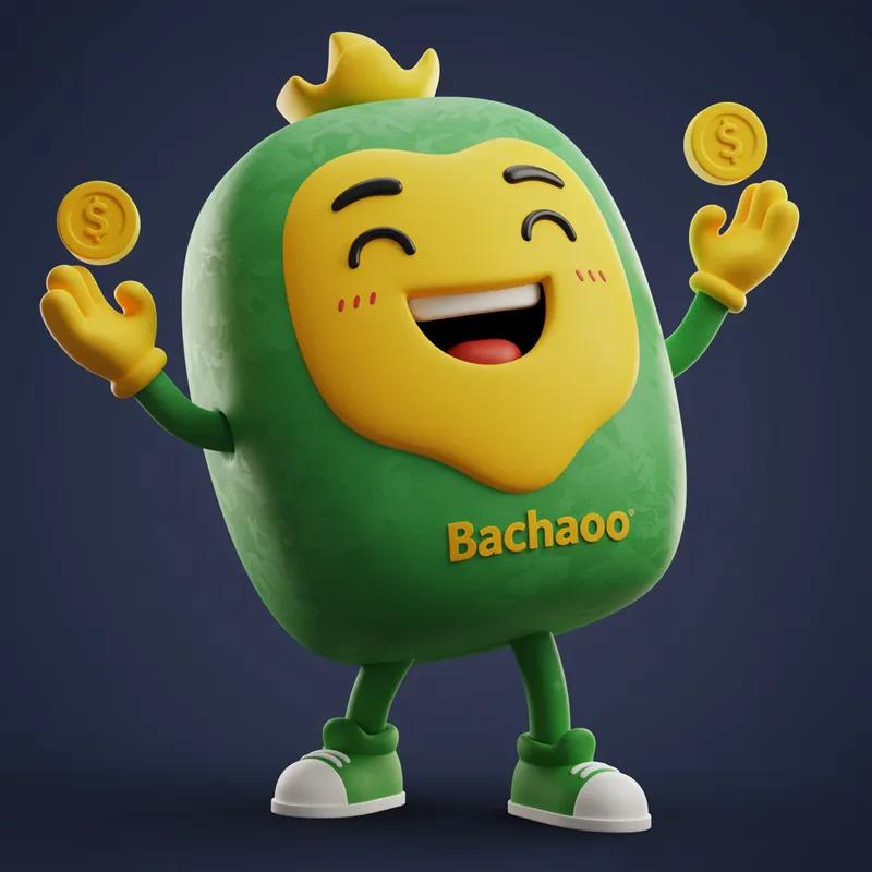 Cheerful Bachaoo Mascot Celebrating Savings