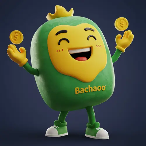 Cheerful Bachaoo Mascot Celebrating Savings