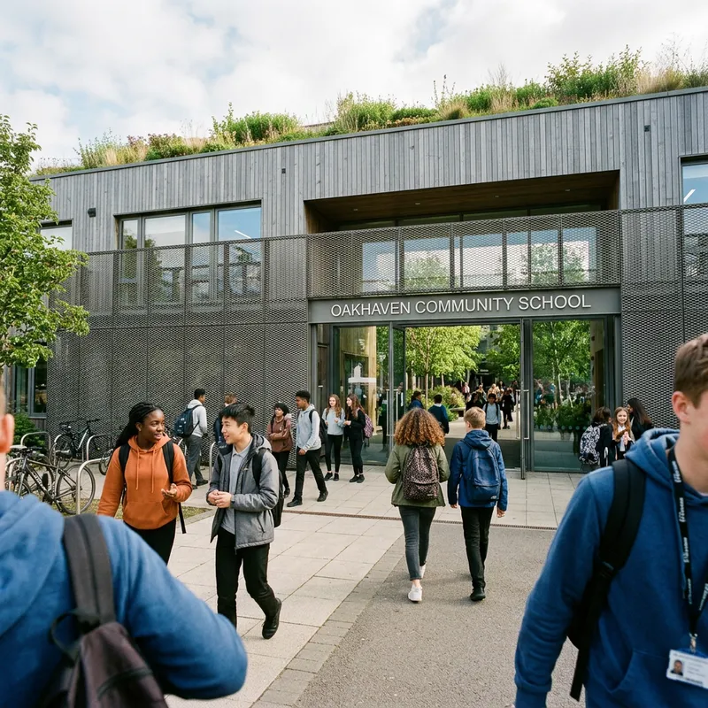 Contemporary School Design with Vertical Gray Wood Facade and Metal Panels Contemporary School Design with Vertical Gray Wood Facade and Metal Panels