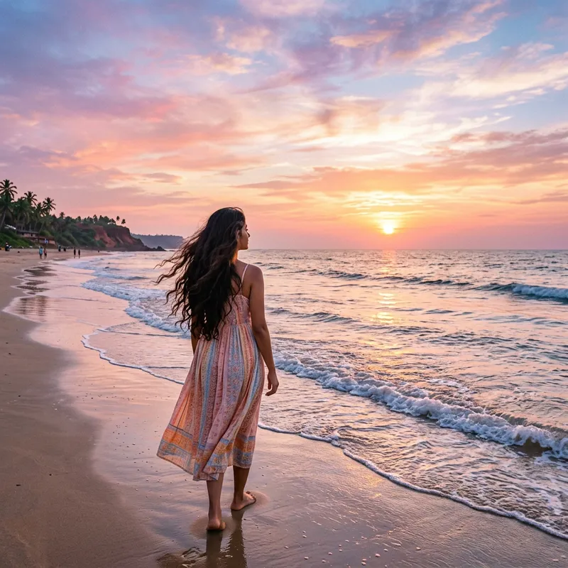 Serenity by the Sea: Woman on Beach, Sunset View | Seascape Beauty Serenity by the Sea: Woman on Beach, Sunset View | Seascape Beauty