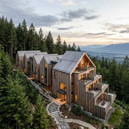 Modern Cedar Wood Hotel Residence with Staggered Gable End