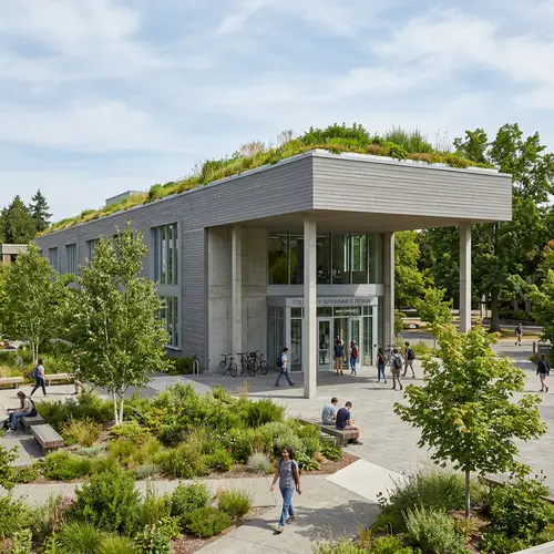 Minimalist College Building Design with Vegetated Roof