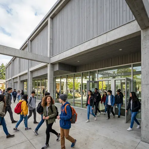 Modern School Entrance with Diverse Students | School Design
