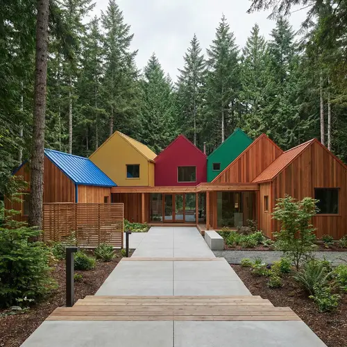 Modern Cedar Wood Hotel Residence | Architectural Pedestrian Path