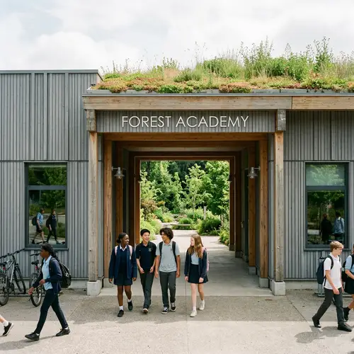 Innovative Green-Roofed School Design with Open Courtyard