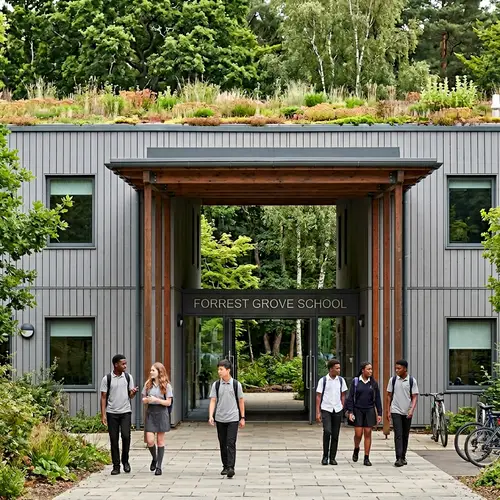 Enchanting School Facade with Rooftop Gardens | Unique Architecture