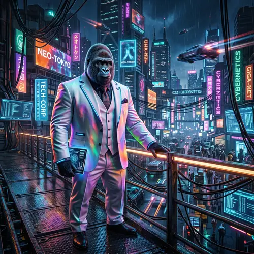 Cyberpunk Ape in Stylish White Suit