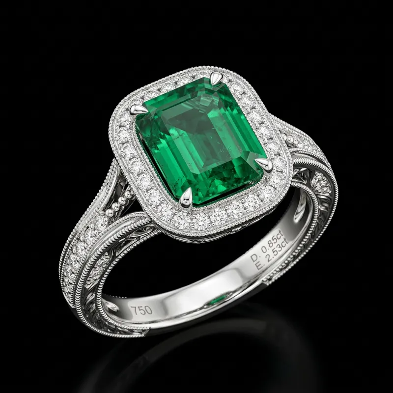 White Gold Ring with Green Stone - Photorealistic 3D Render by Nassos Daphnis